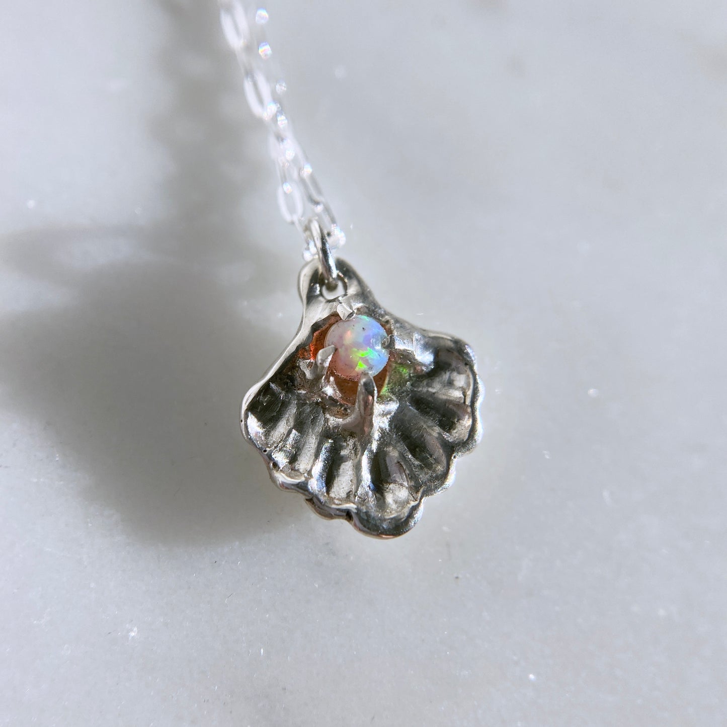 Fantasy Opal Silver Seashell Necklace