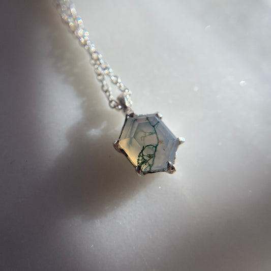Moss Agate Hex Necklace - One of a Kind
