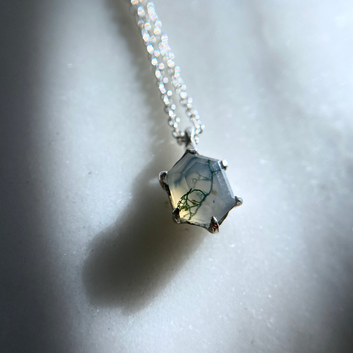 Moss Agate Hex Necklace - One of a Kind
