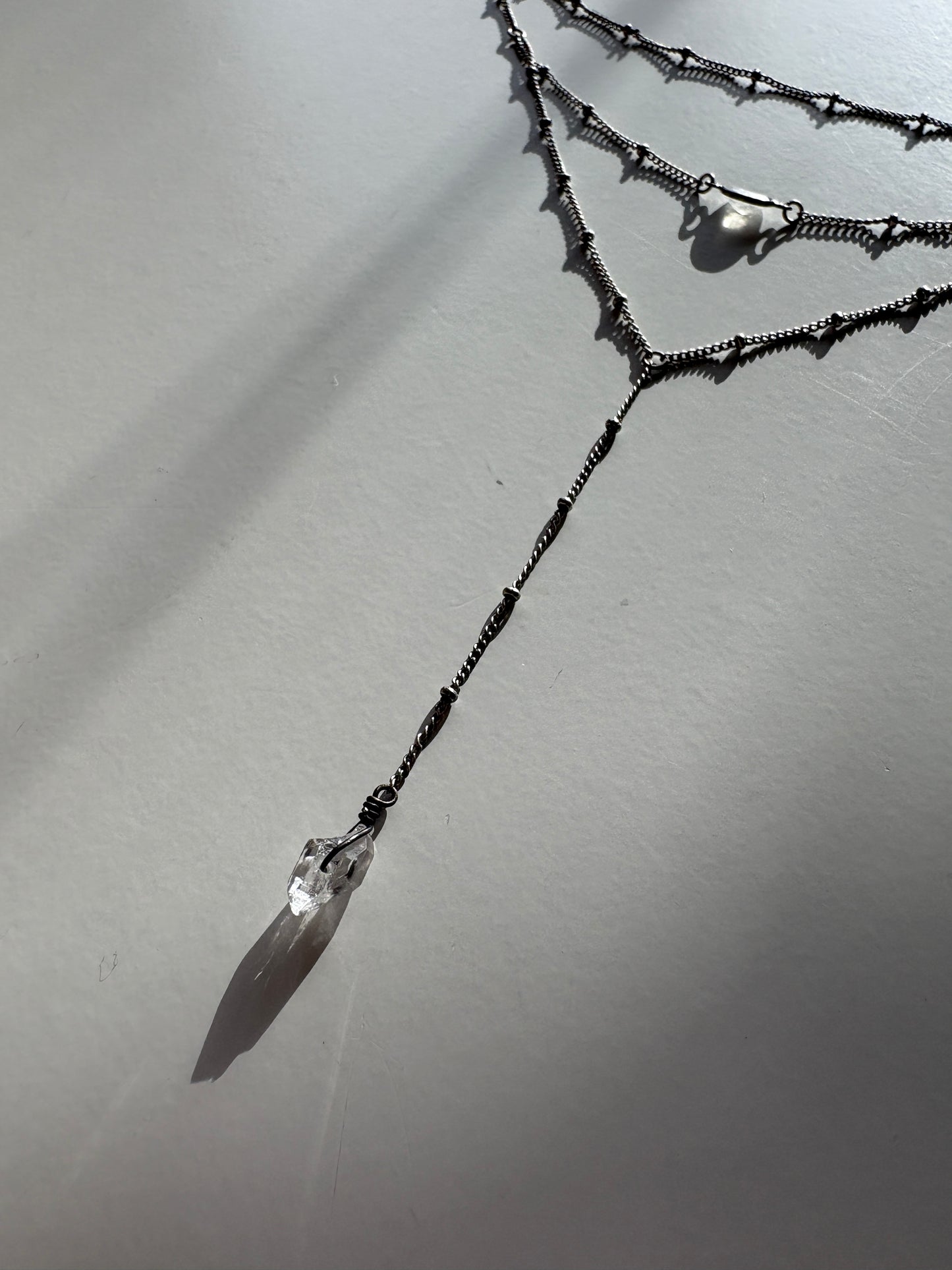 Layered Moonstone Lariat Necklace