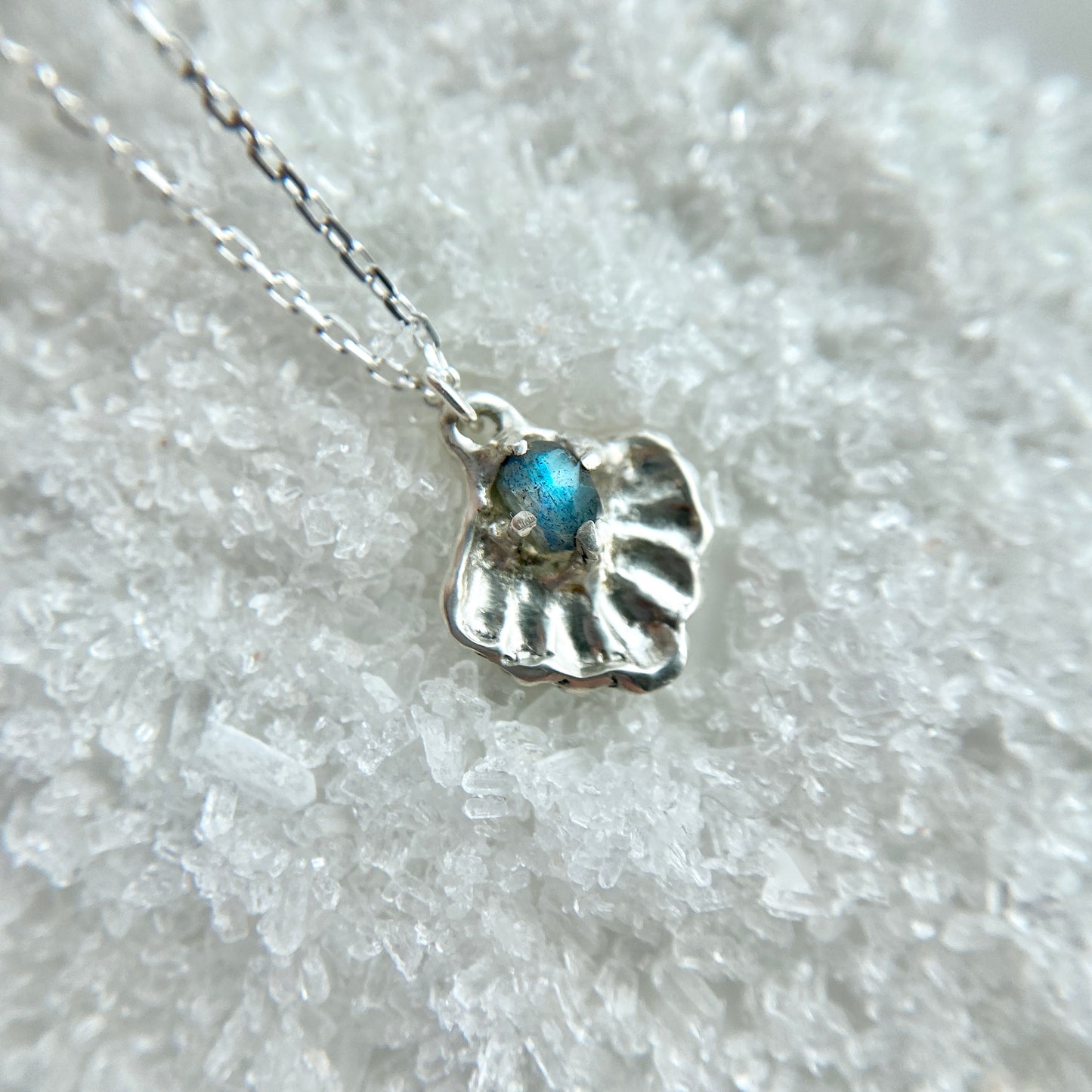 Silver + Labradorite Seashell Necklace