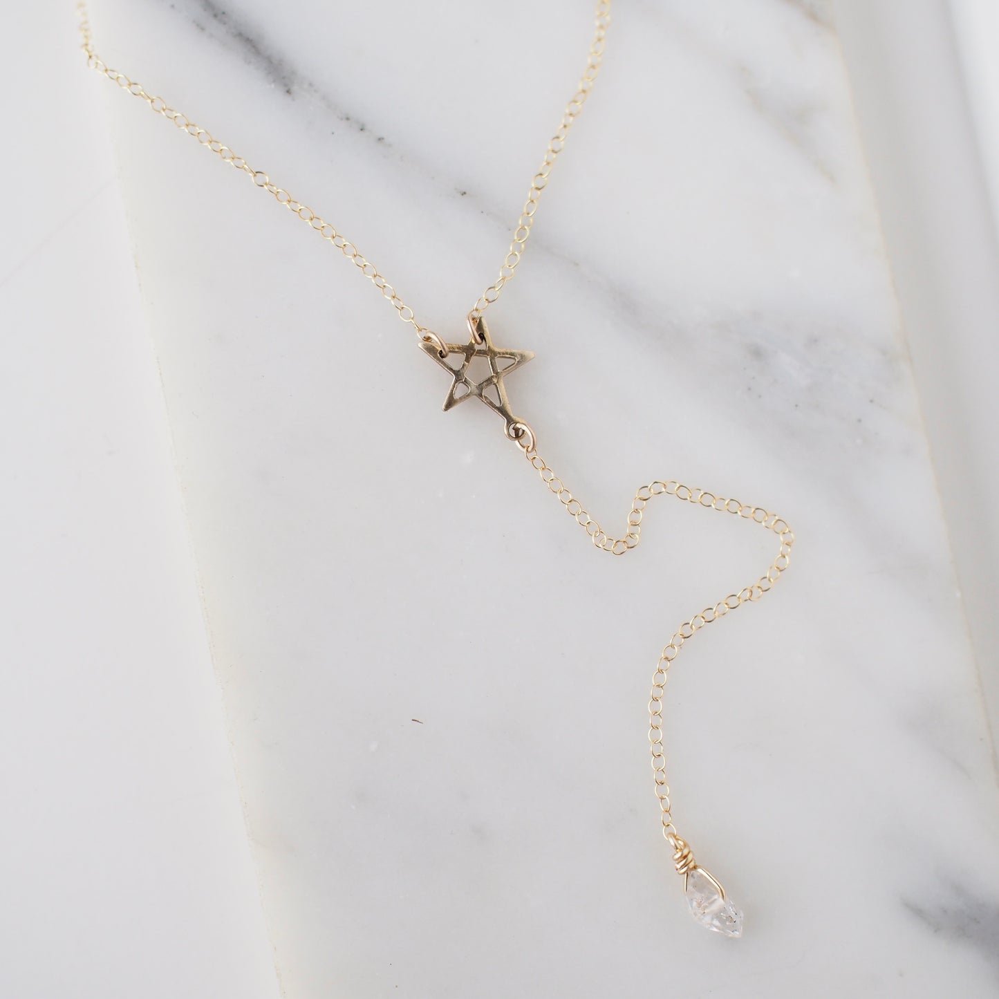 Pentagram + Crystal Charm Lariat
