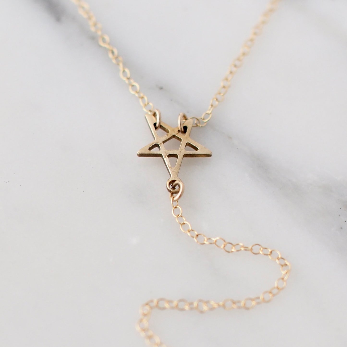 Pentagram + Crystal Charm Lariat