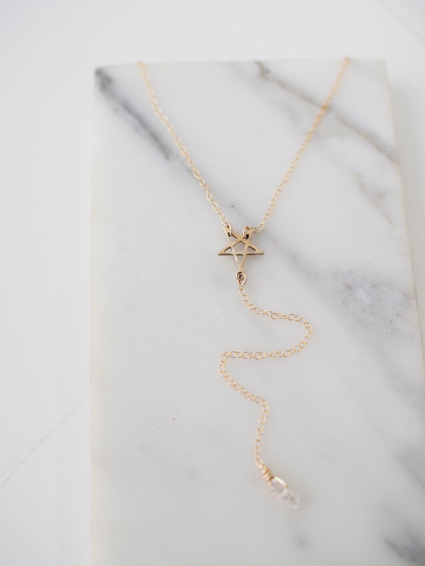 Pentagram + Crystal Charm Lariat