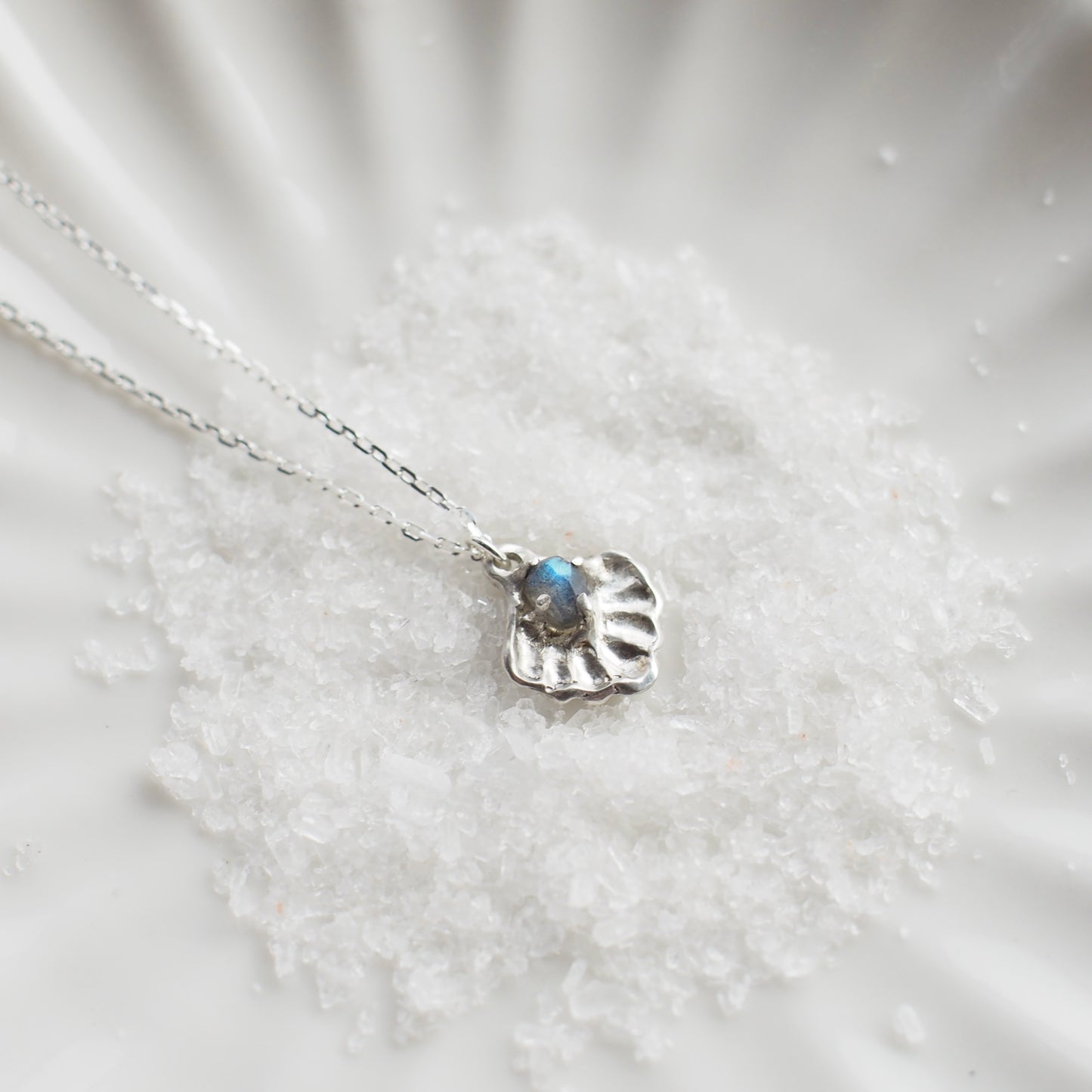 Silver + Labradorite Seashell Necklace