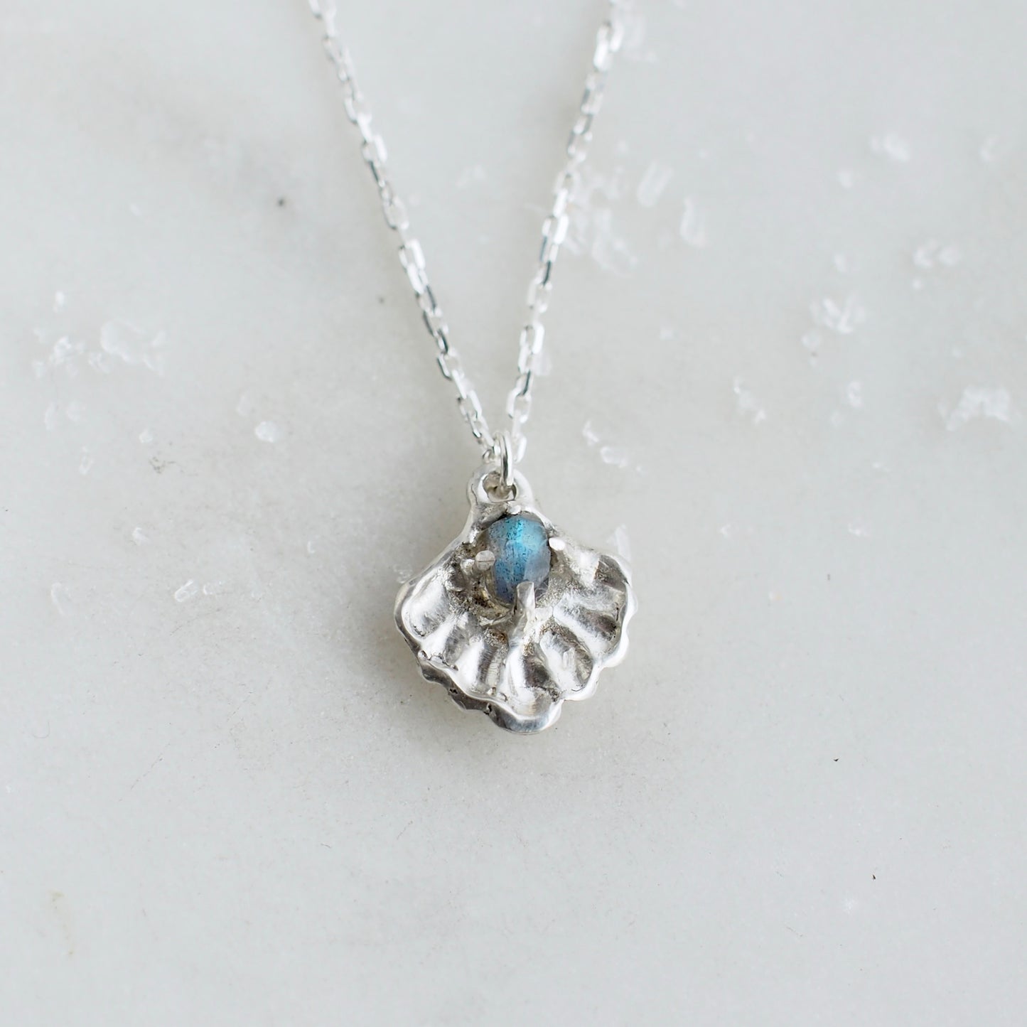Silver + Labradorite Seashell Necklace