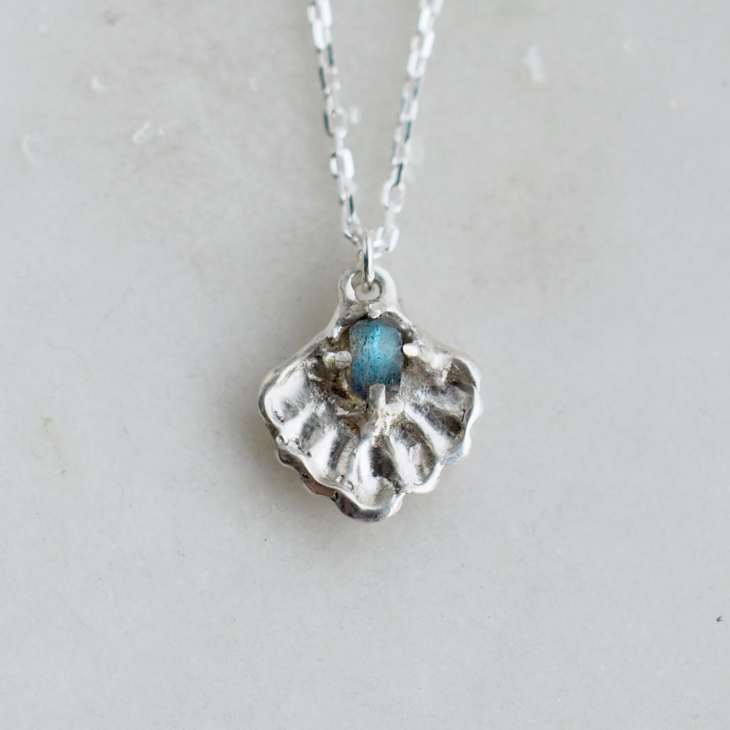 Silver + Labradorite Seashell Necklace