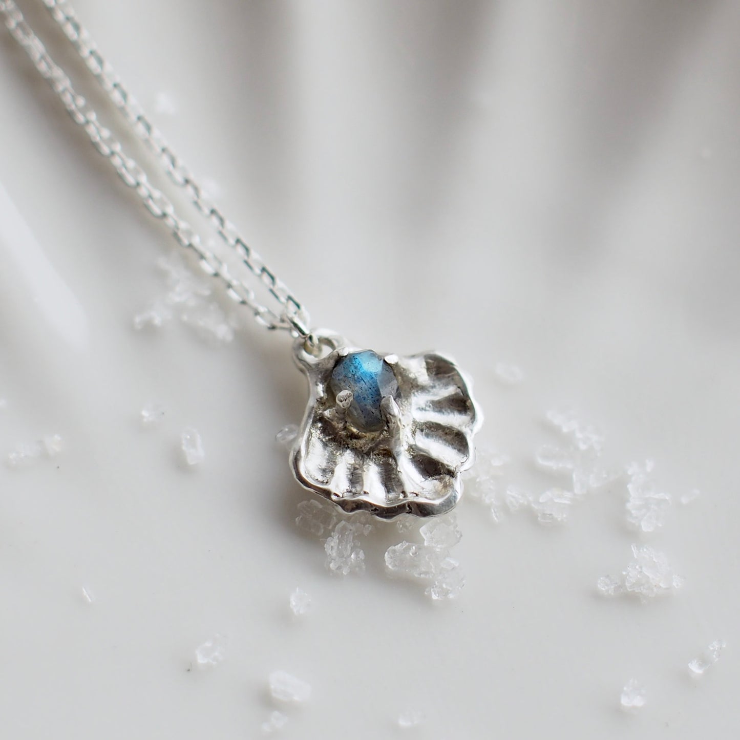 Silver + Labradorite Seashell Necklace
