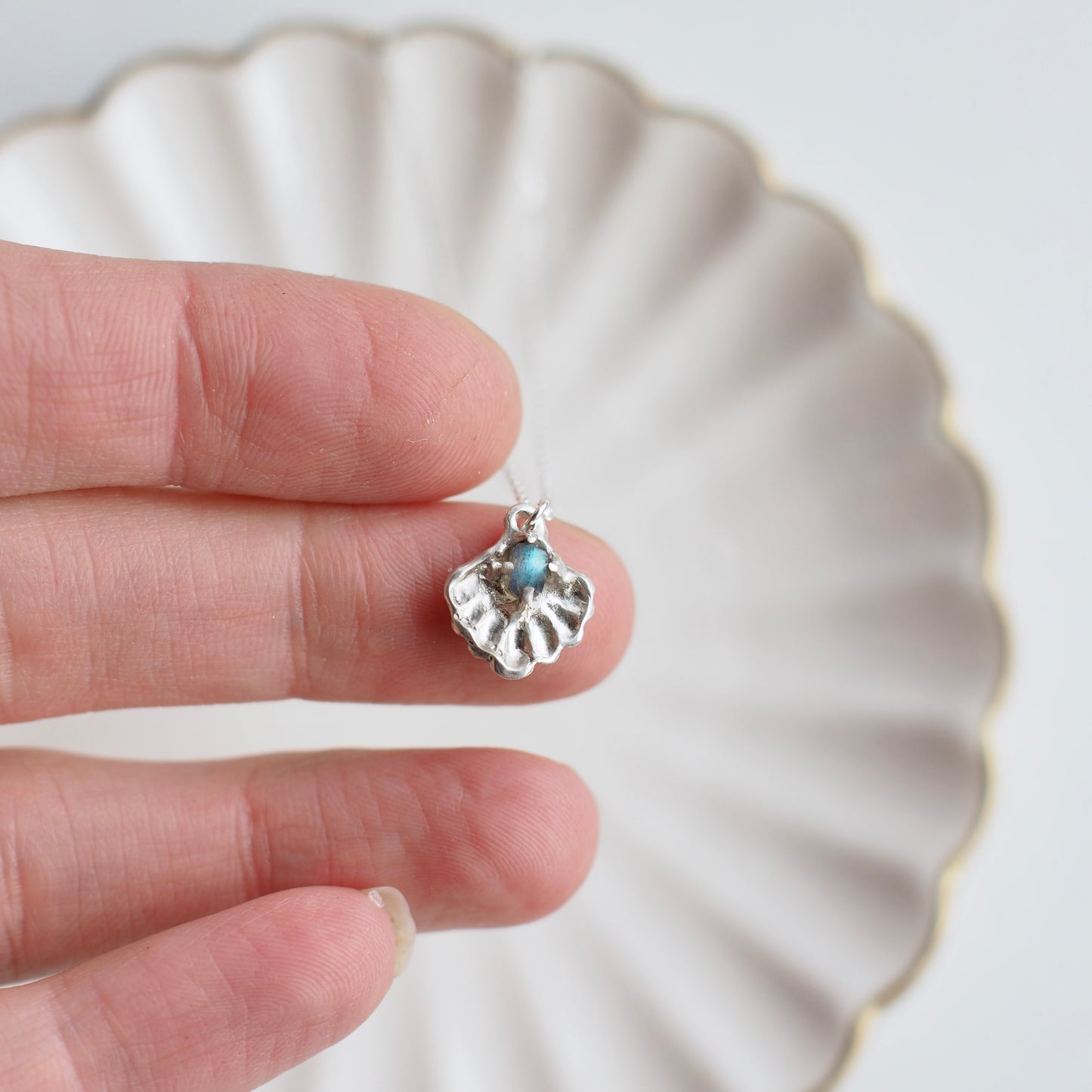 Silver + Labradorite Seashell Necklace