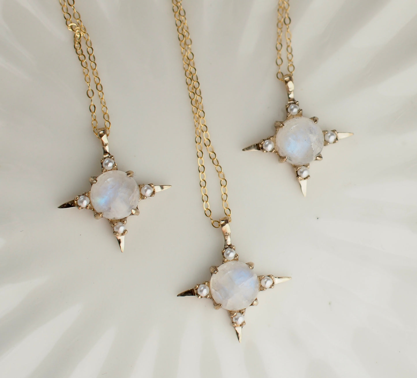 Moonstone and Pearl Divinity Necklace in Bronze