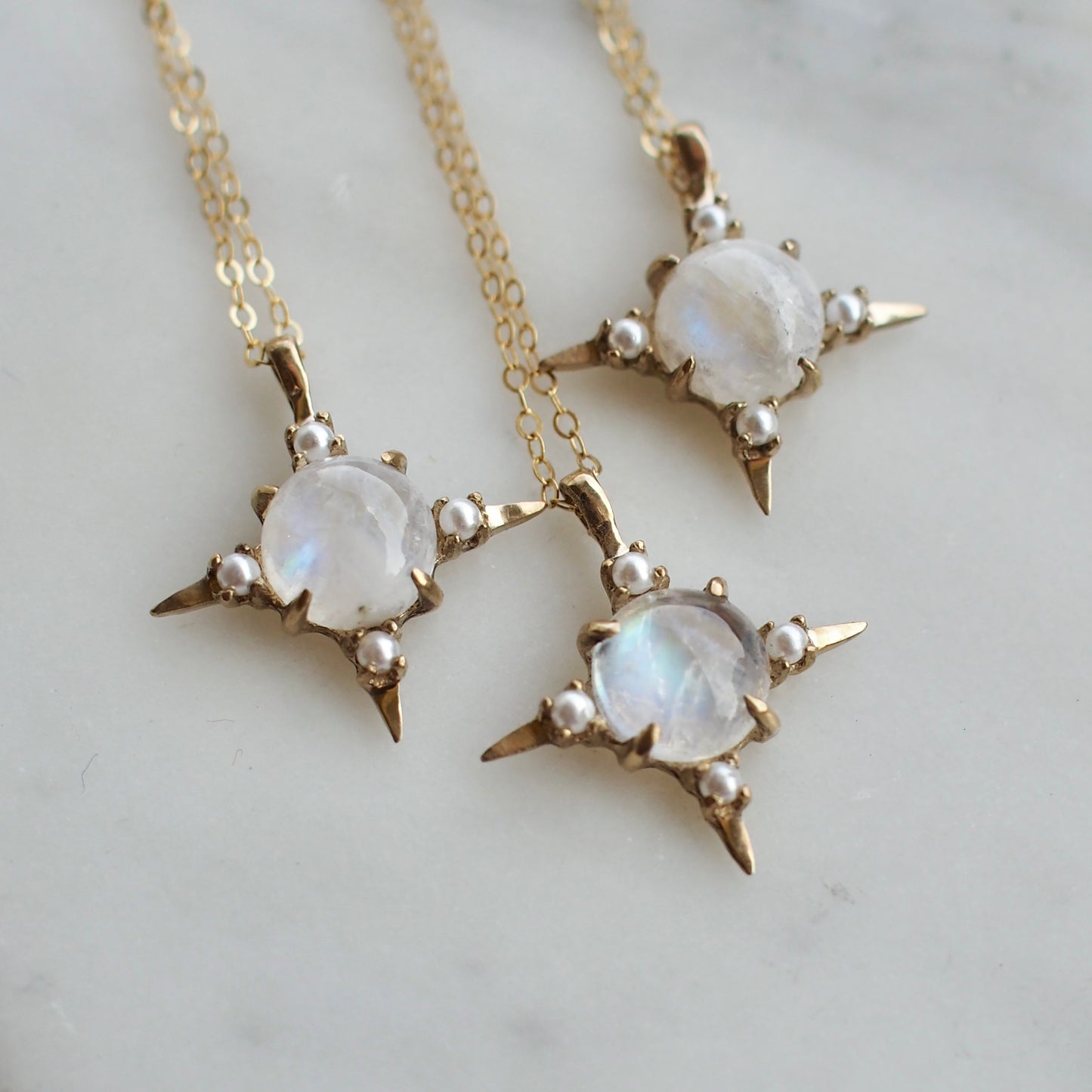 Moonstone and Pearl Divinity Necklace in Bronze