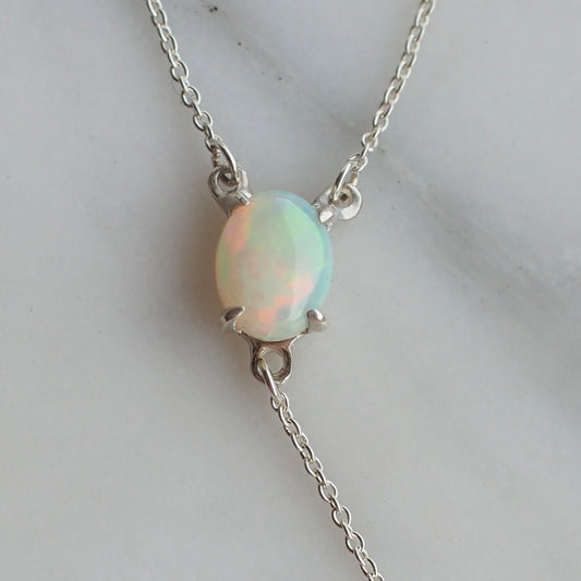 Silver Opal Lariat Necklace