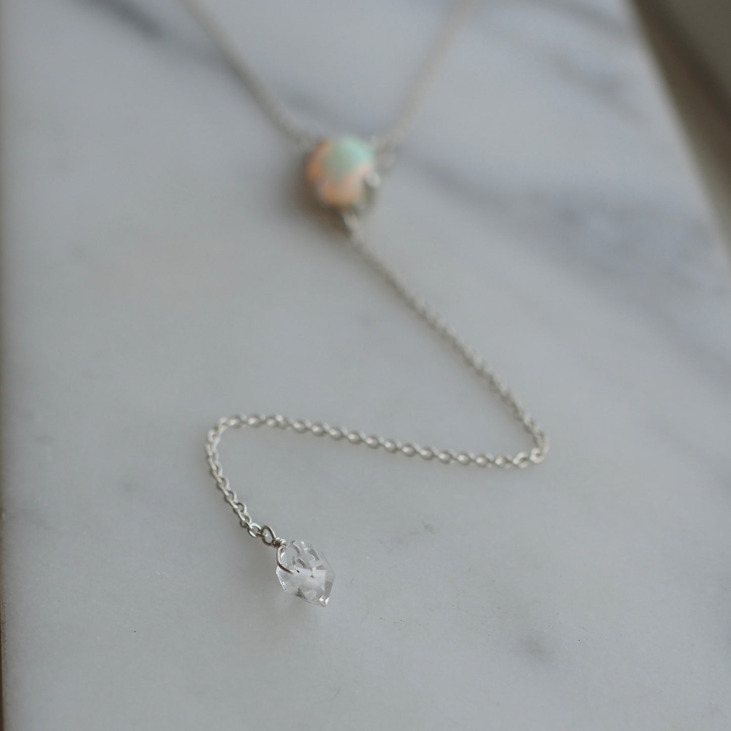 Silver Opal Lariat Necklace