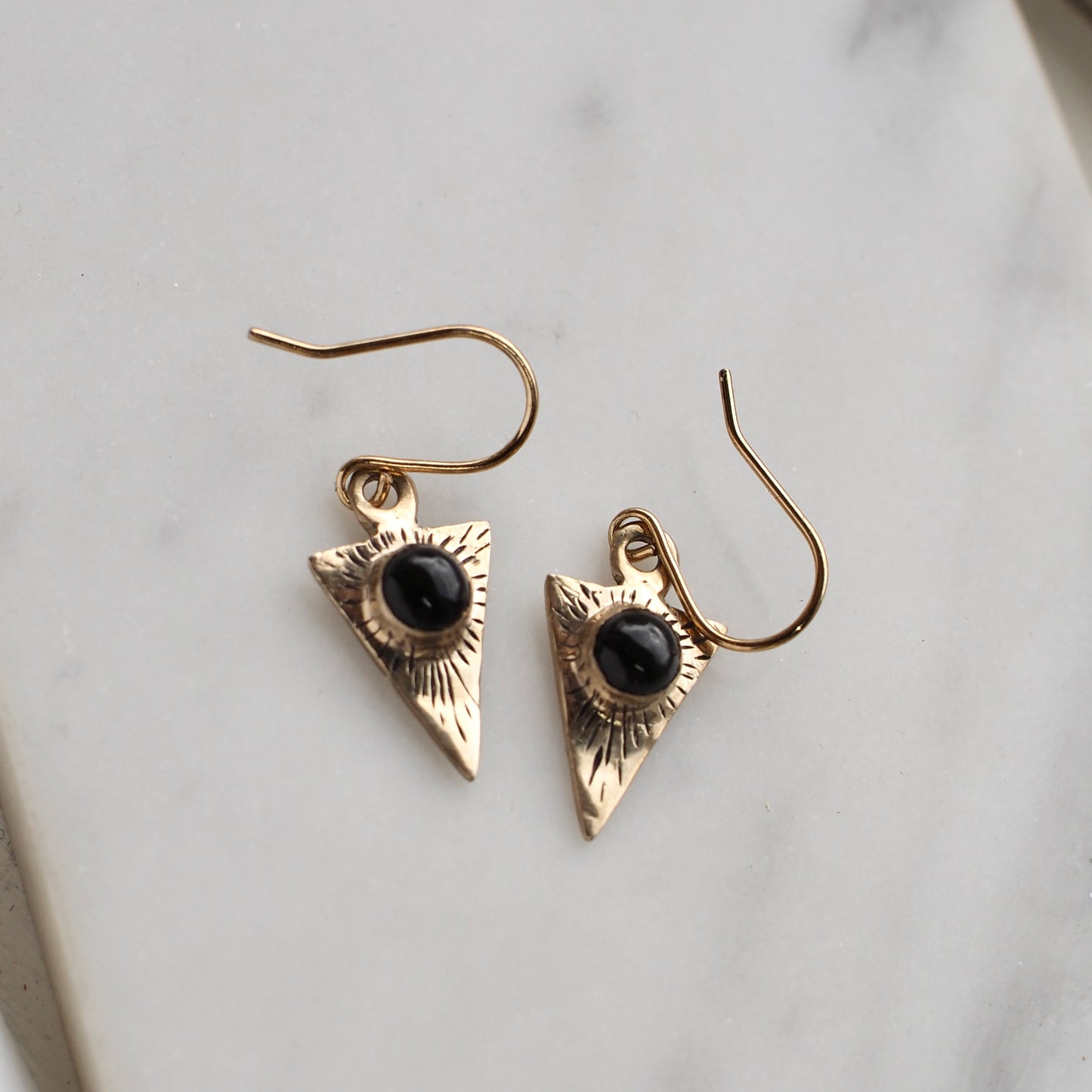 Engraved Onyx Dart Earrings - One of a Kind