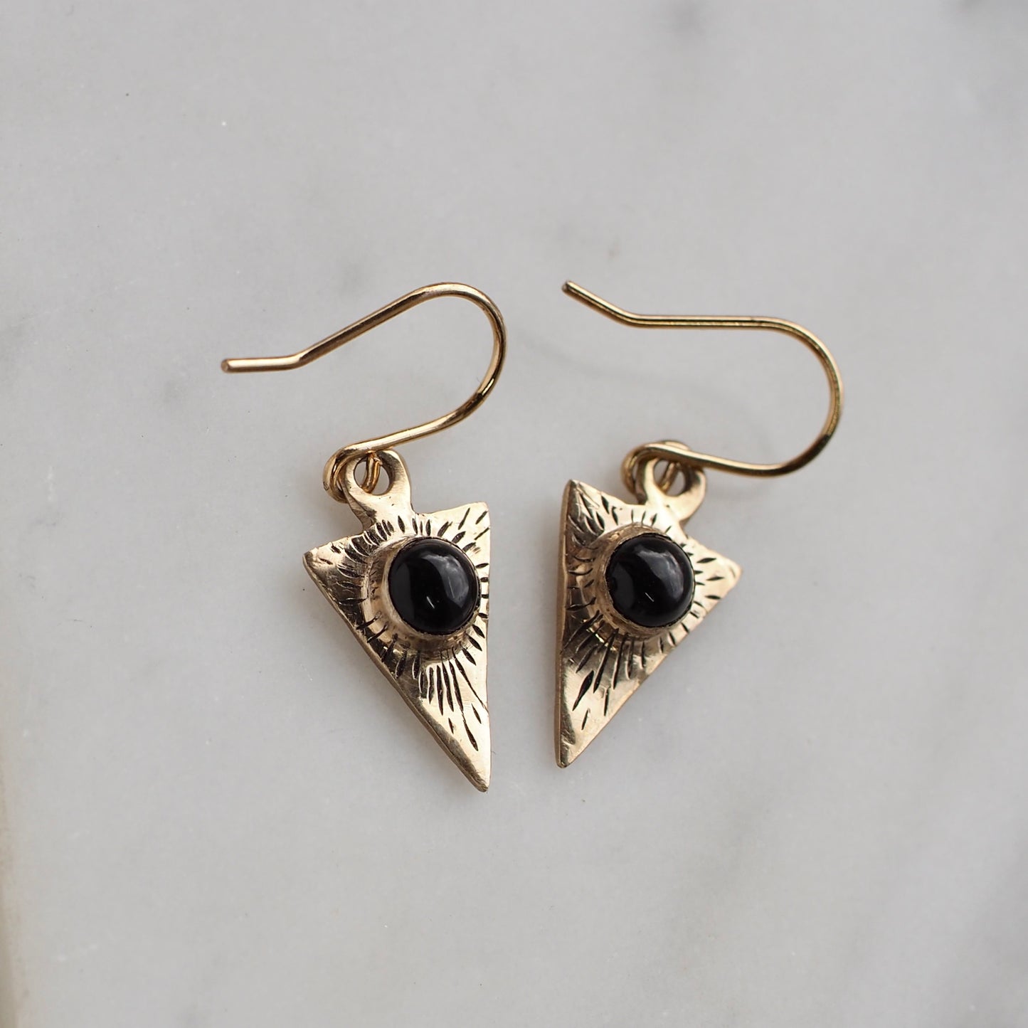 Engraved Onyx Dart Earrings - One of a Kind