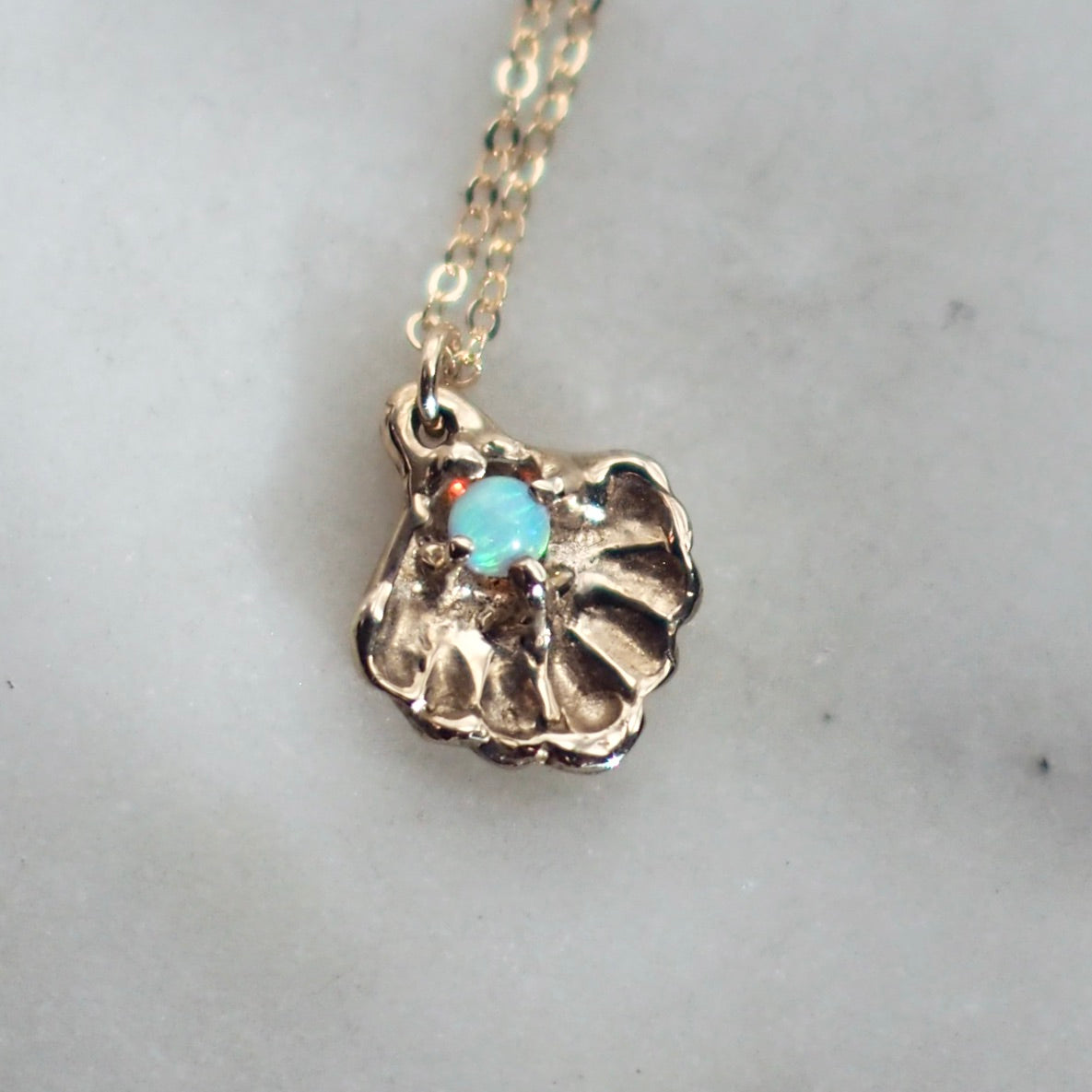 Dainty Seashell and Opal Necklace