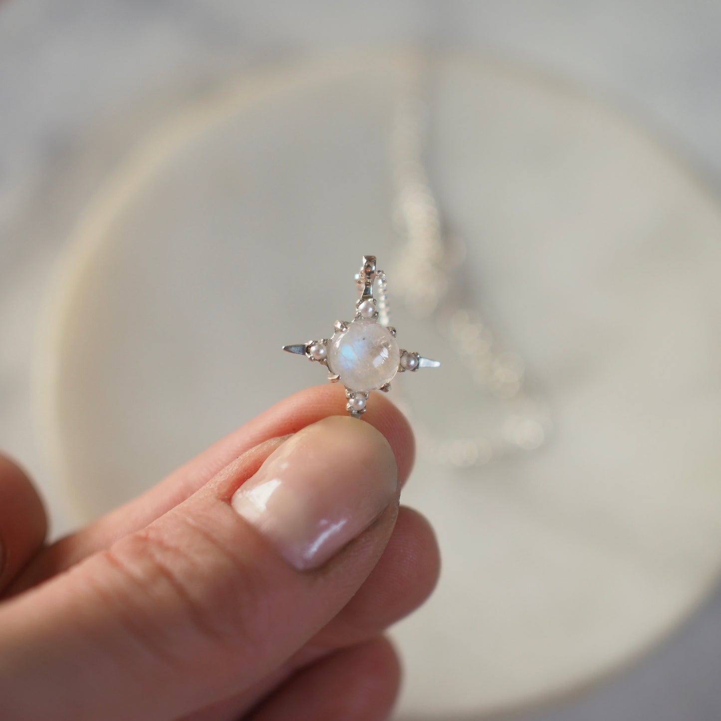 Moonstone and Pearl Divinity Necklace in Silver