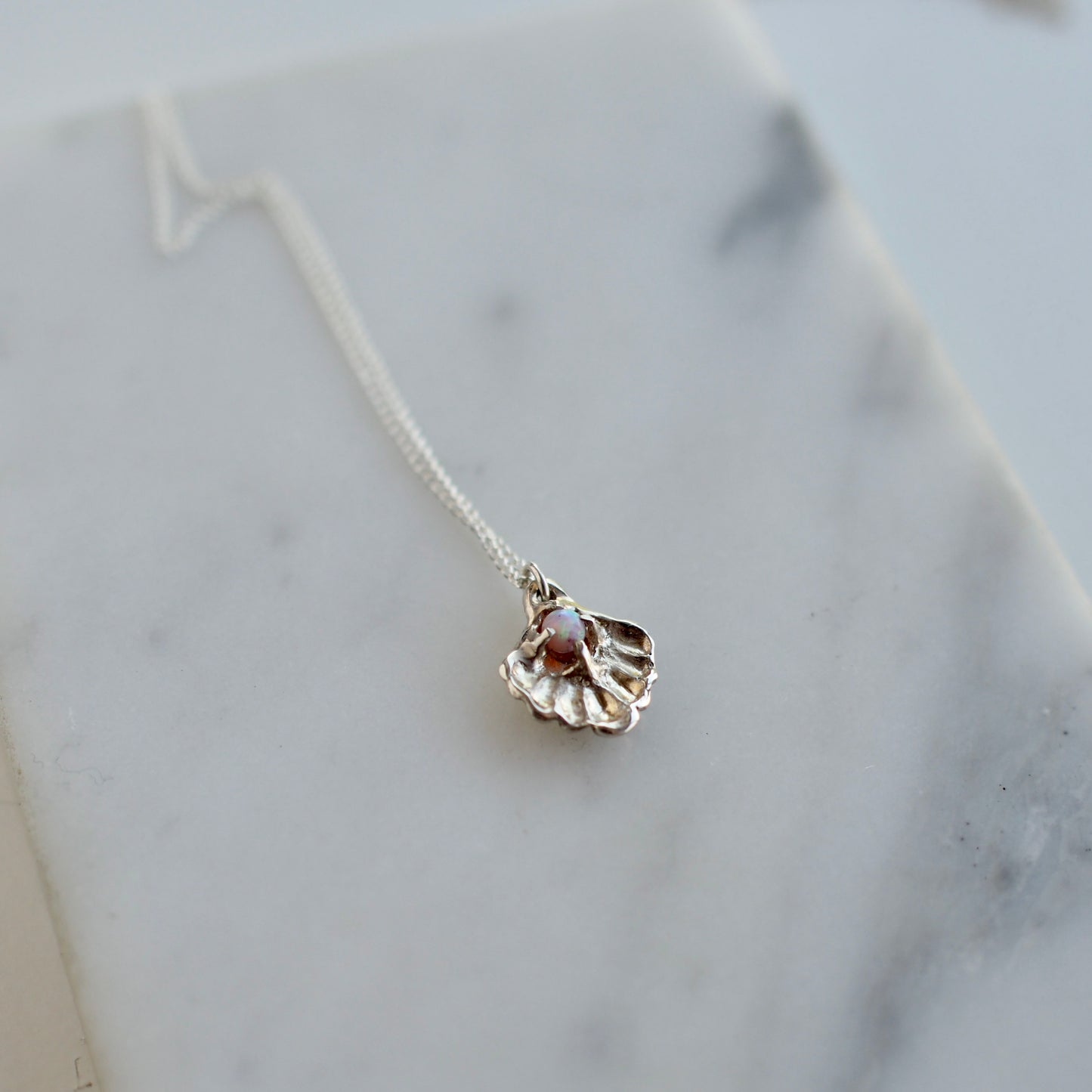 Silver + Opal Seashell Necklace