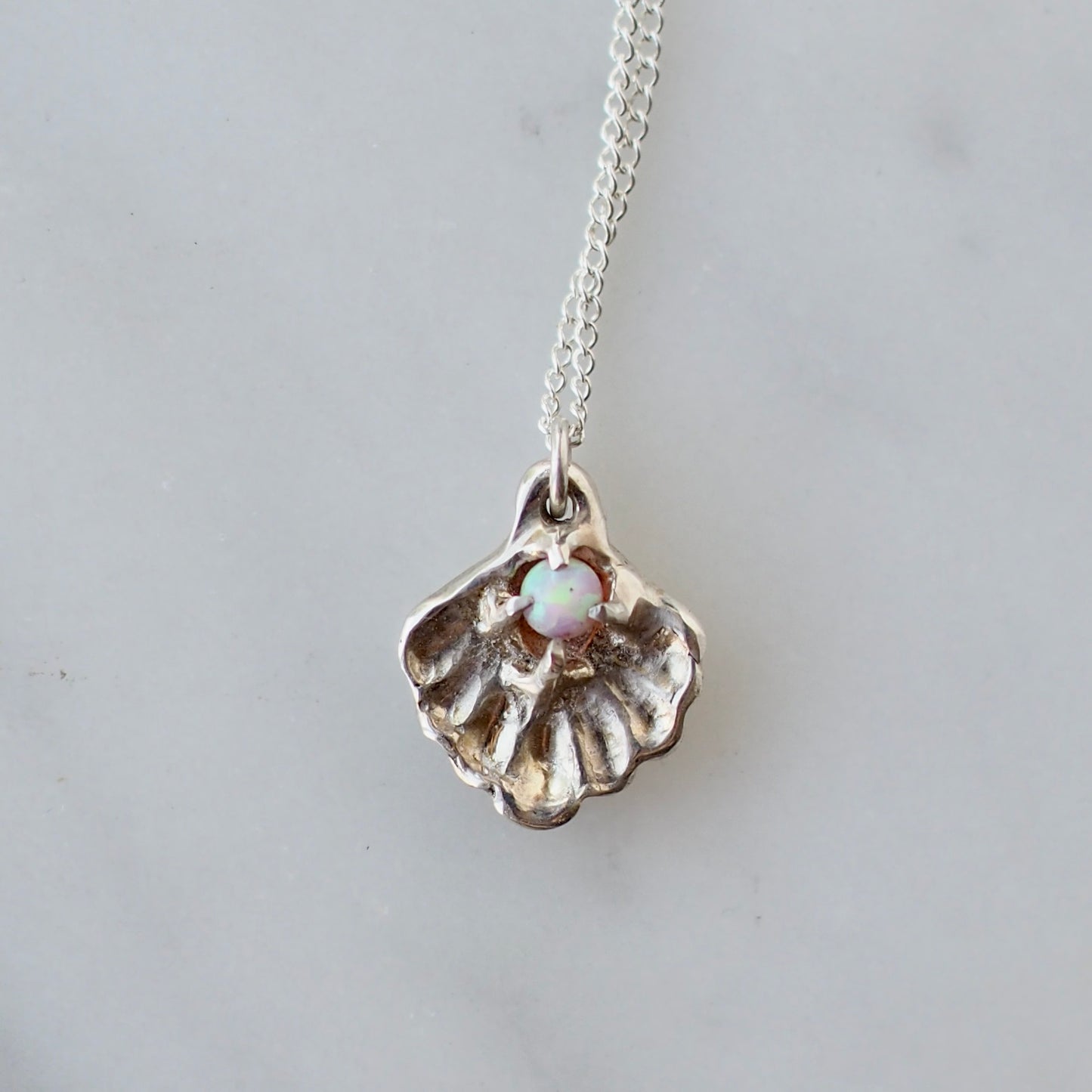 Silver + Opal Seashell Necklace