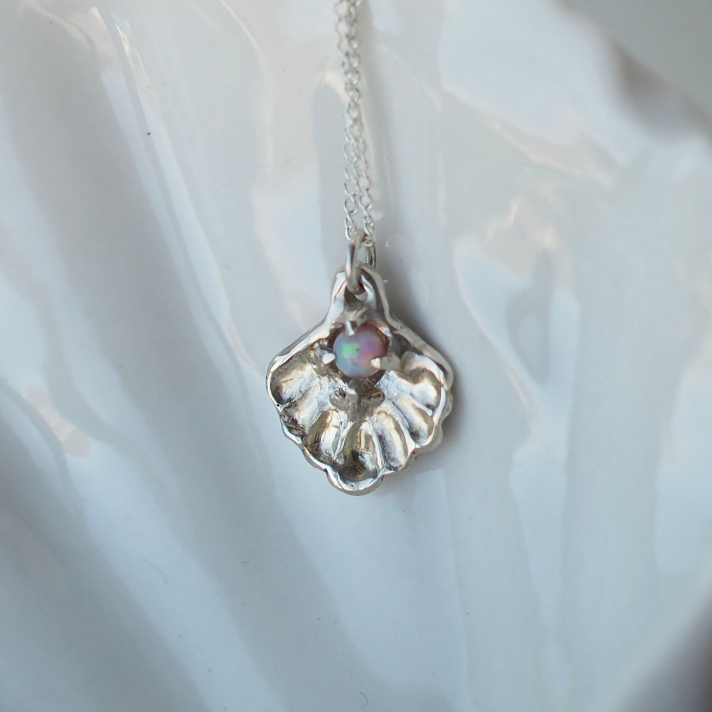 Silver + Opal Seashell Necklace