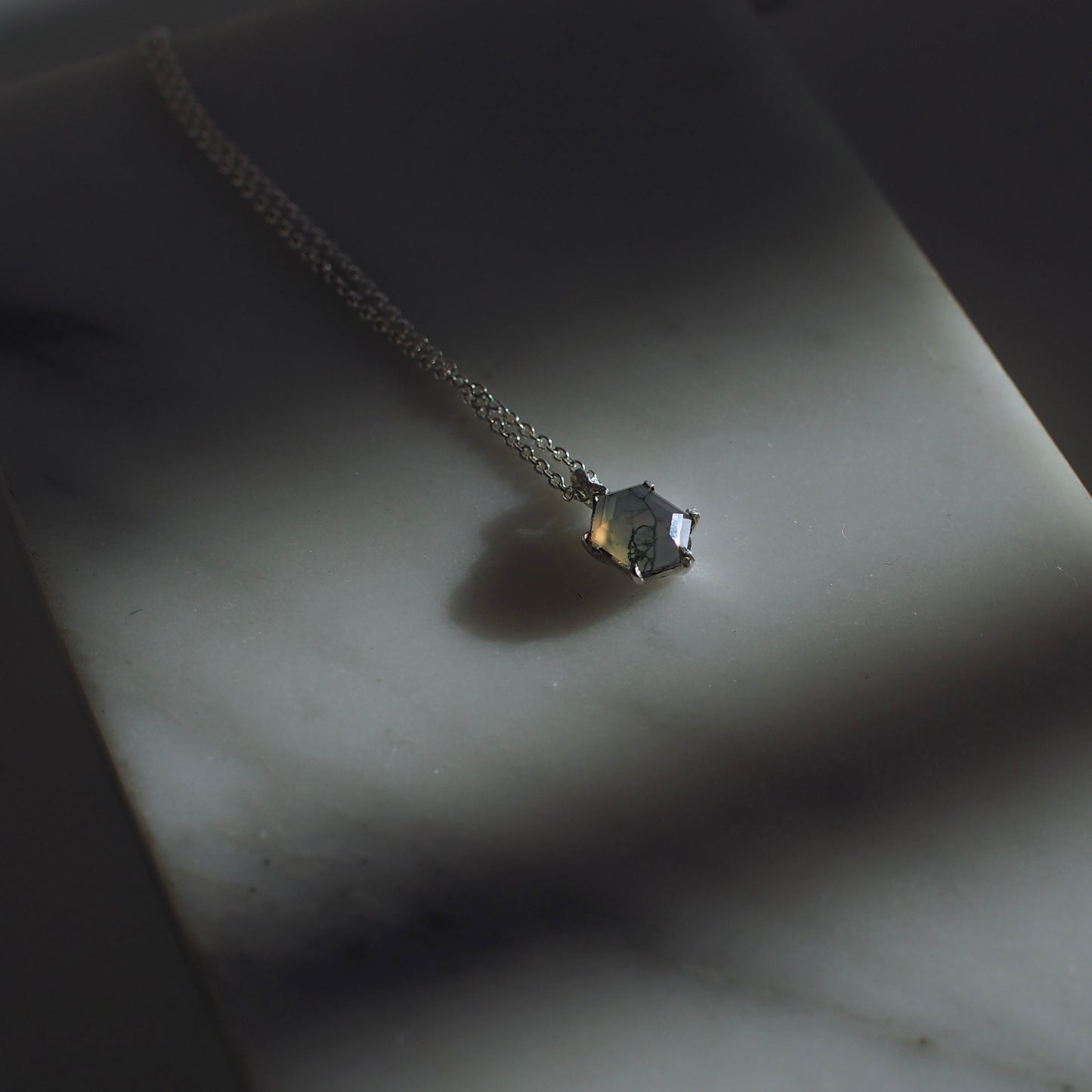 Moss Agate Hex Necklace - One of a Kind