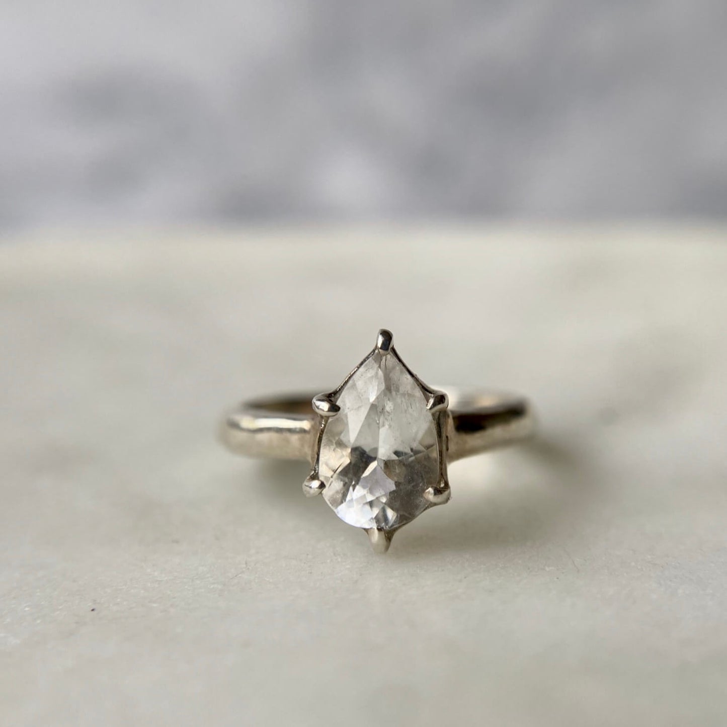 Ice Quartz Teardrop Ring - One of a kind