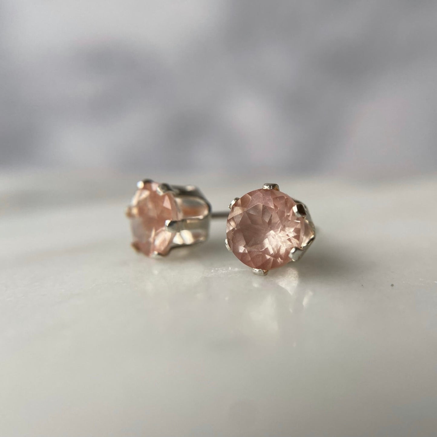 Peach Oregon Sunstone Post Earrings in Sterling Silver Handmade by Iron Oxide Designs