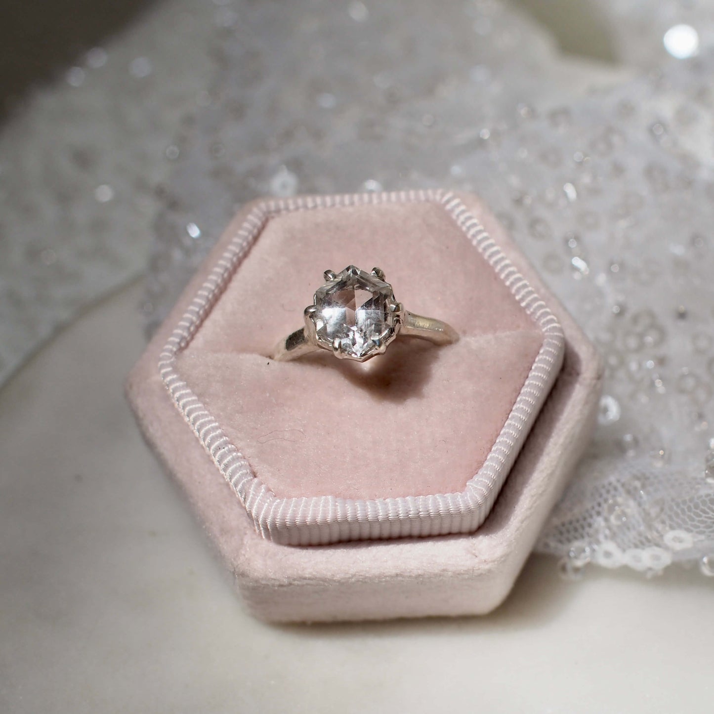 Ice Quartz Hex Ring - One of a Kind