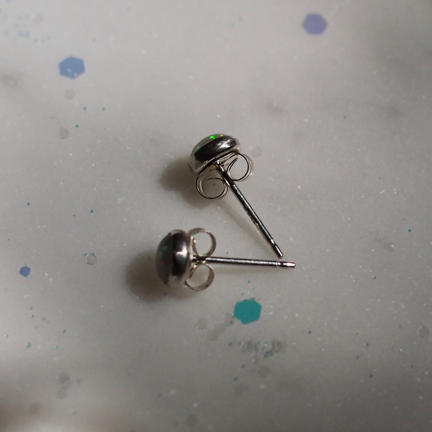 Sustainably sourced opal stud earrings in sterling silver and gold fill