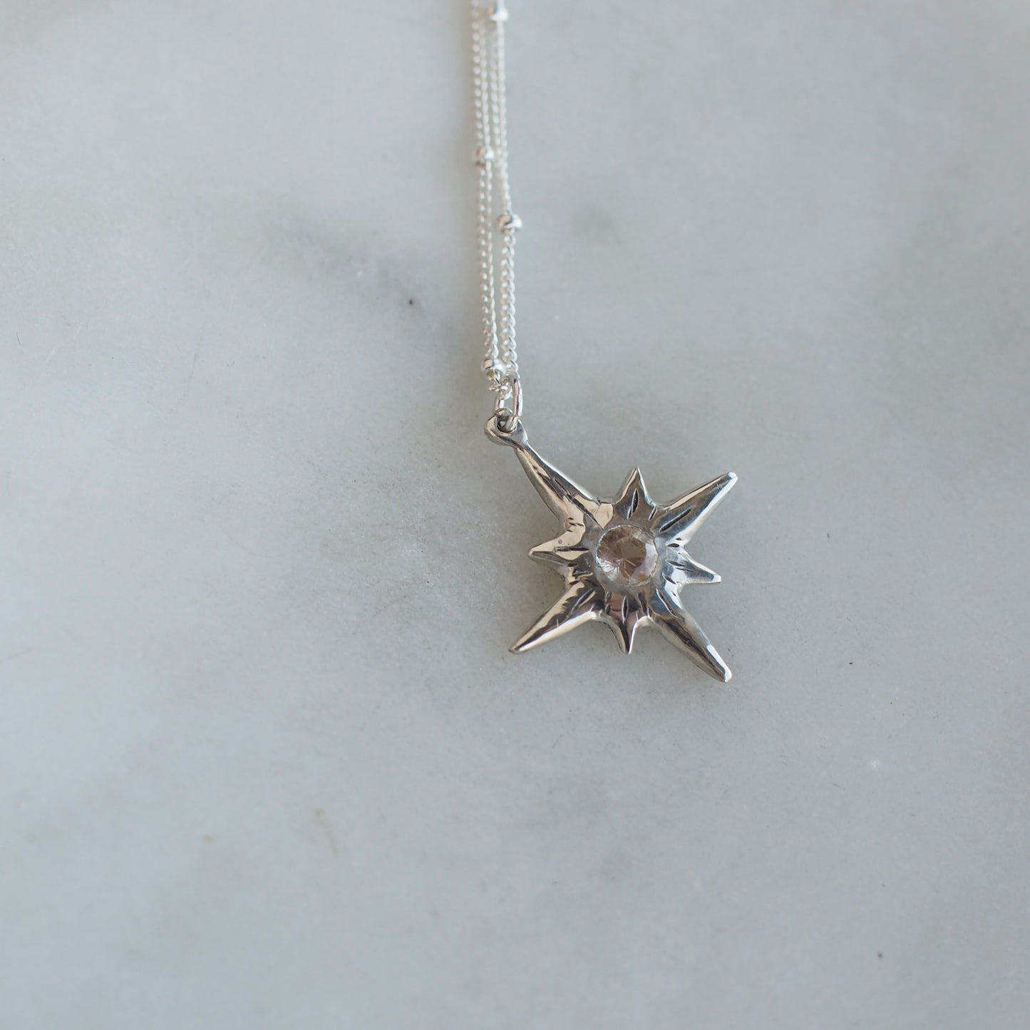 Silver Sunstone Engraved Necklace