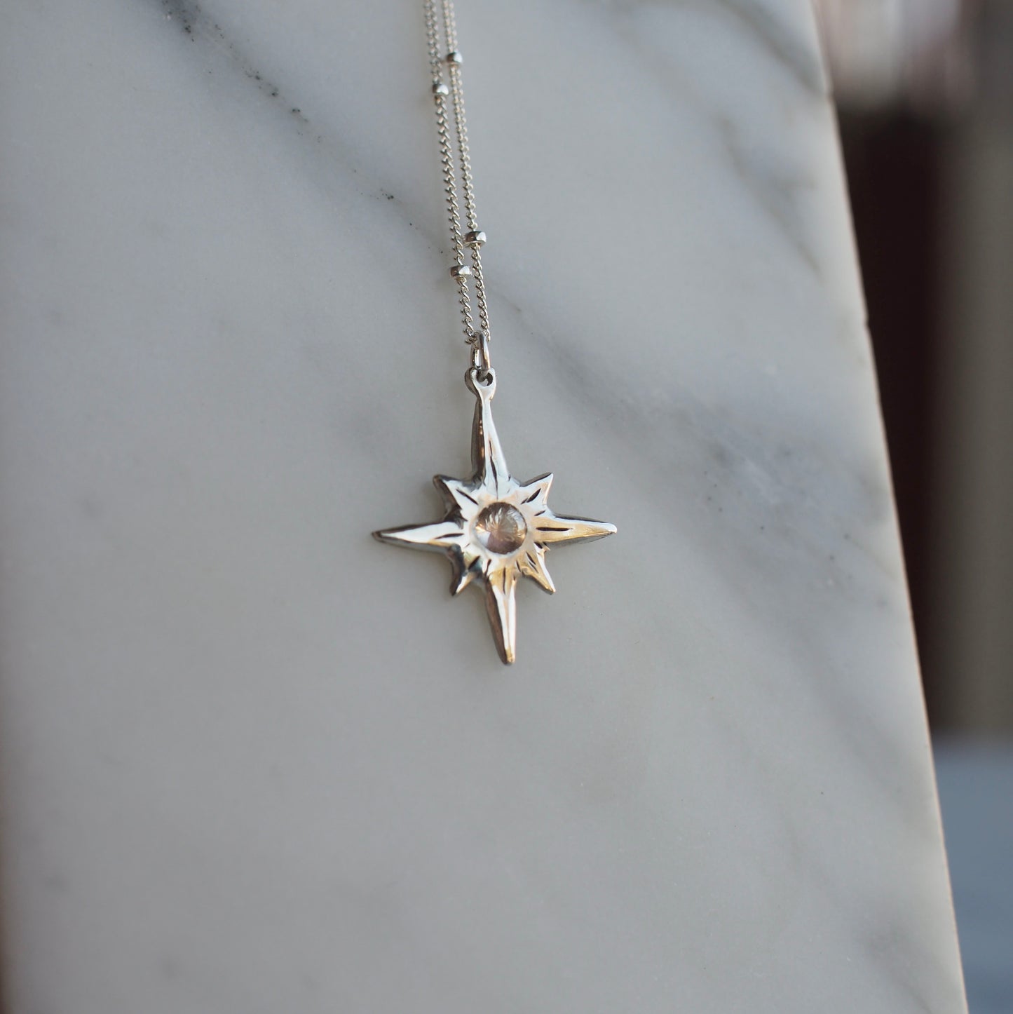 Silver Sunstone Engraved Necklace