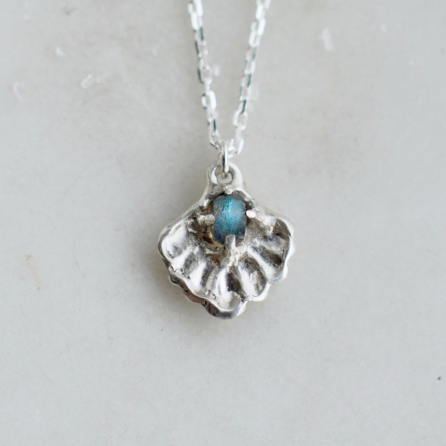 Sterling Silver Seashell Necklace - Labradorite or Opal