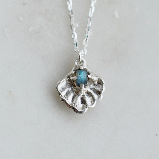 Sterling Silver Seashell Necklace - Labradorite or Opal