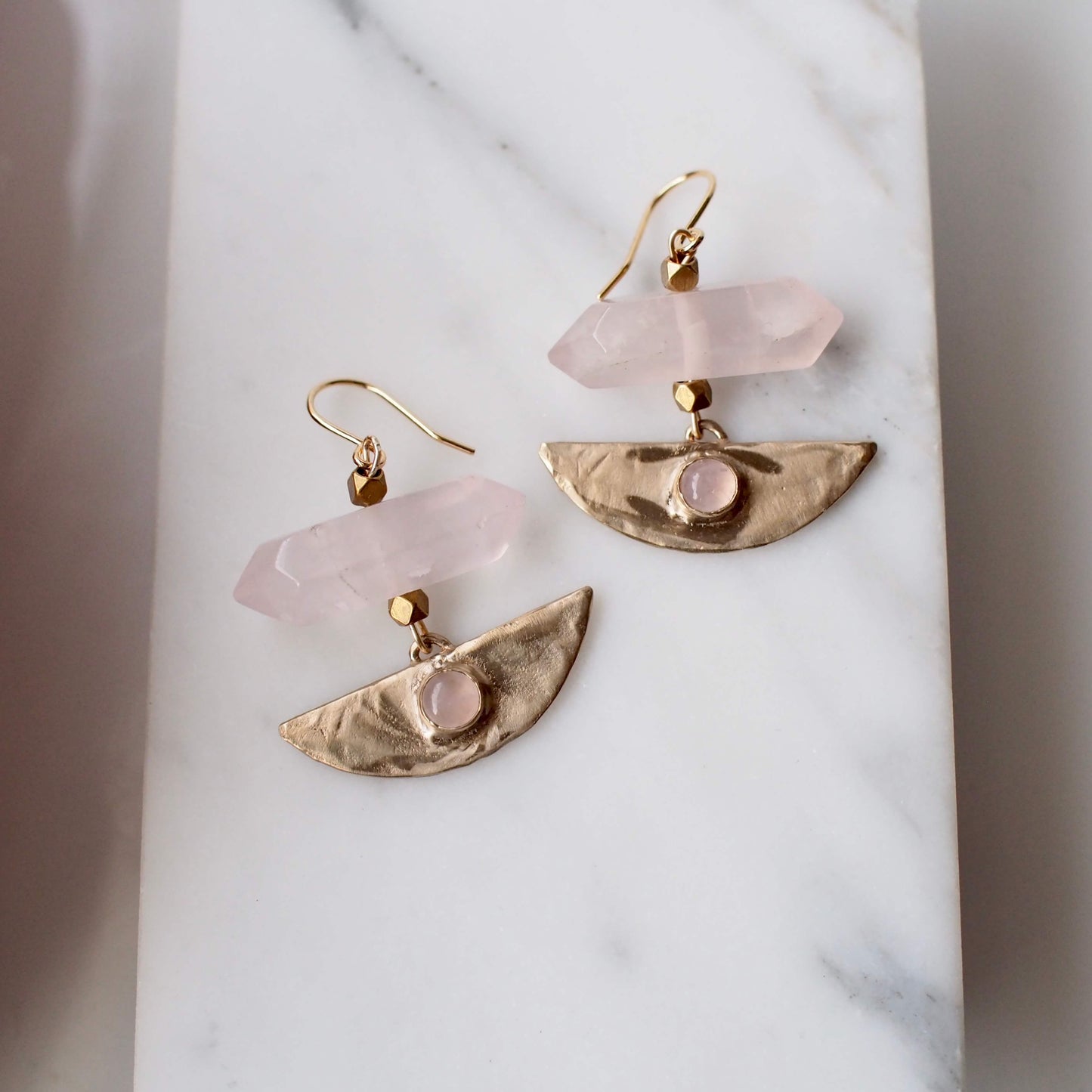 Stacked Crystal Earrings - Rose Quartz
