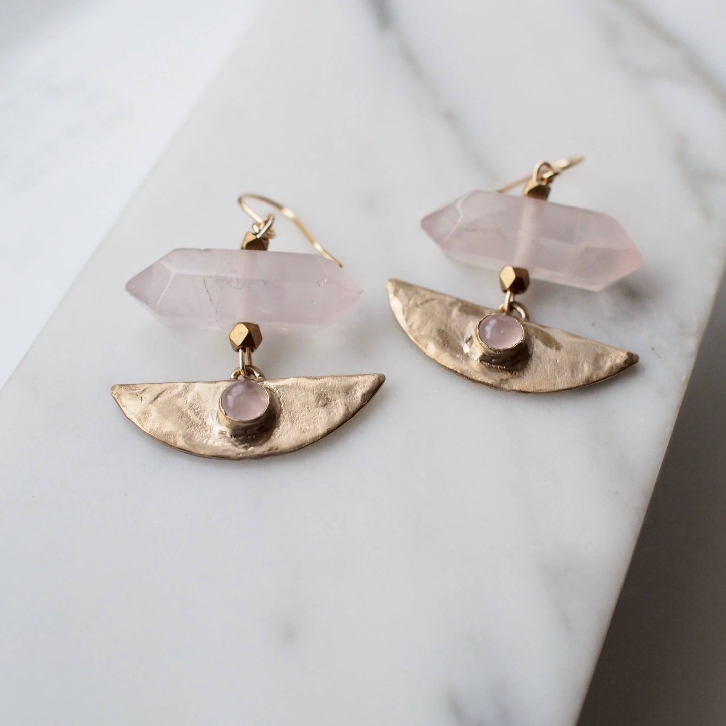 Stacked Crystal Earrings - Rose Quartz