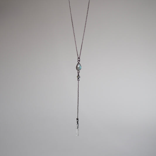 Labradorite lariat y necklace with crystal drop