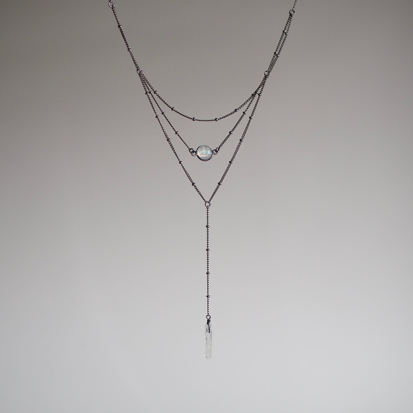 Layered Moonstone Lariat Necklace