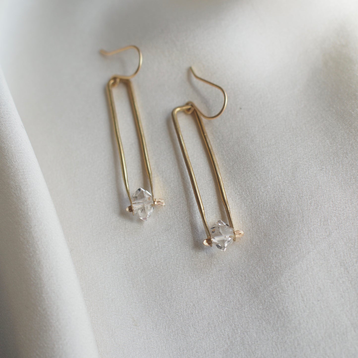 Minimalist gold frame crystal earrings by Iron Oxide