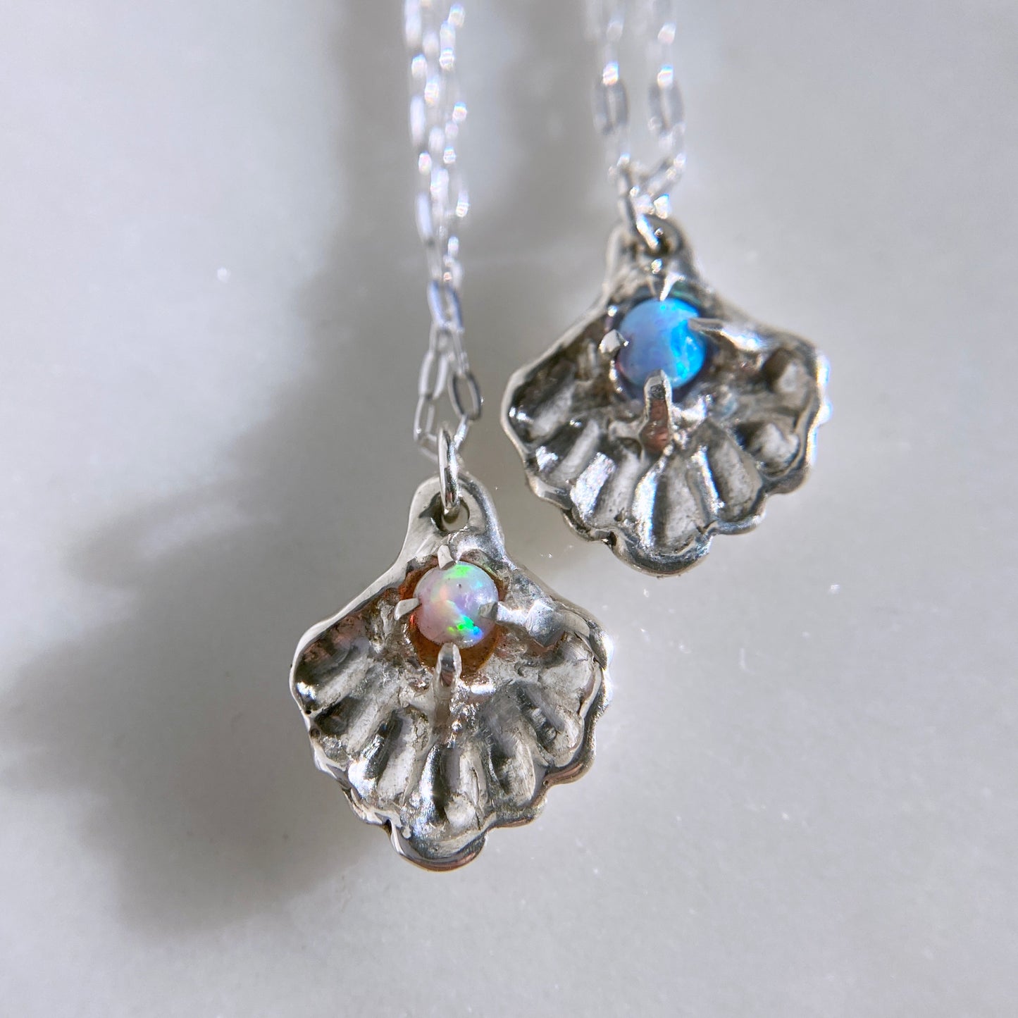 Fantasy Opal Silver Seashell Necklace