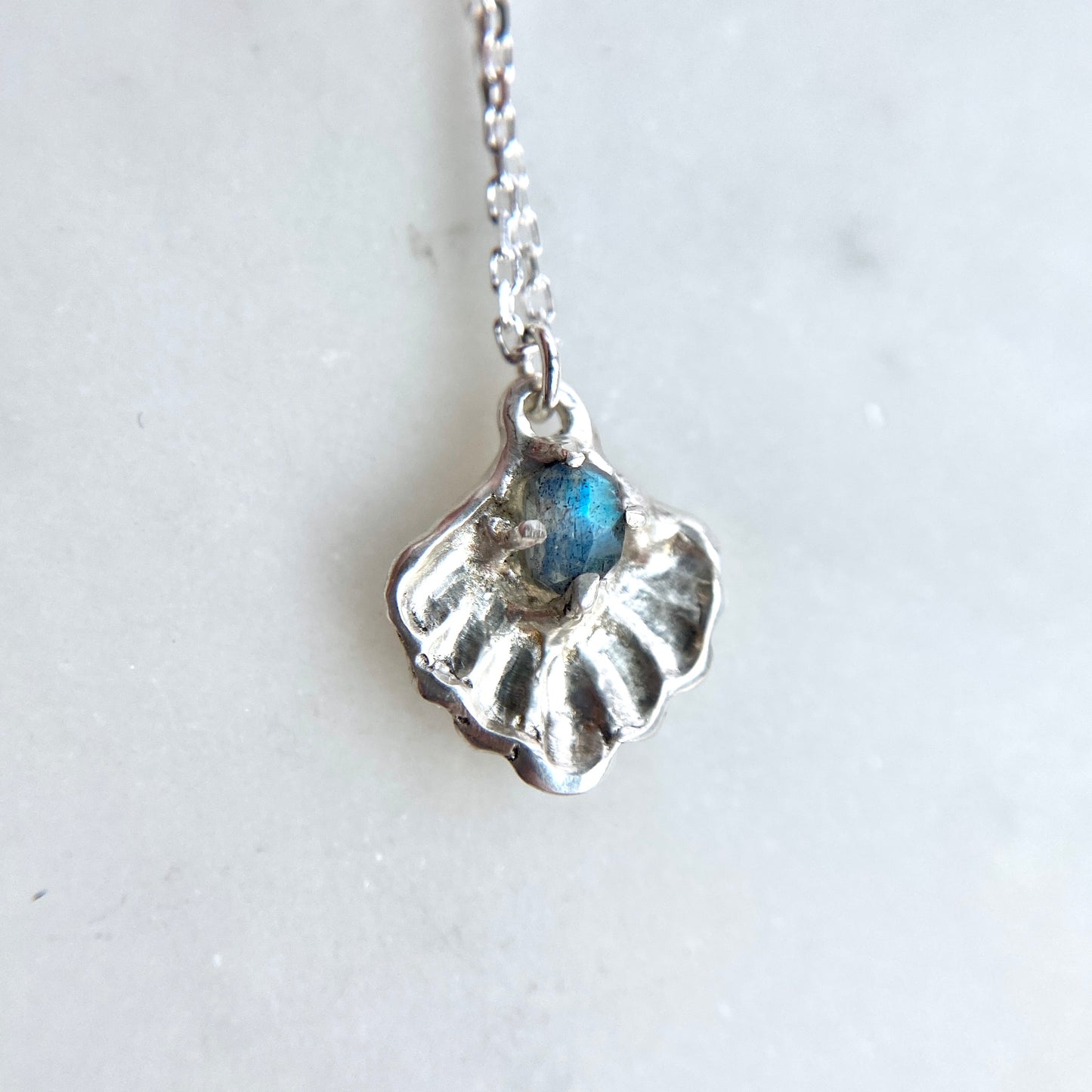 Silver + Labradorite Seashell Necklace