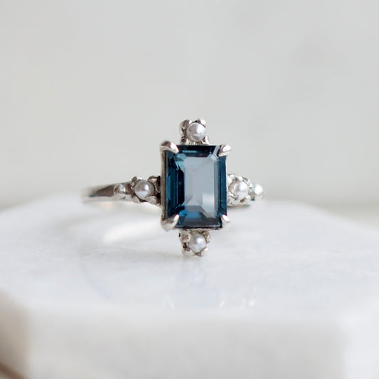 London Blue Topaz and Pearl Ring - One of a Kind