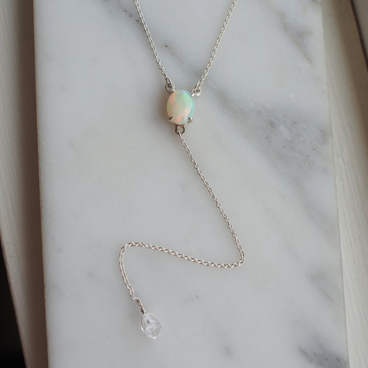 Silver Opal Lariat Necklace