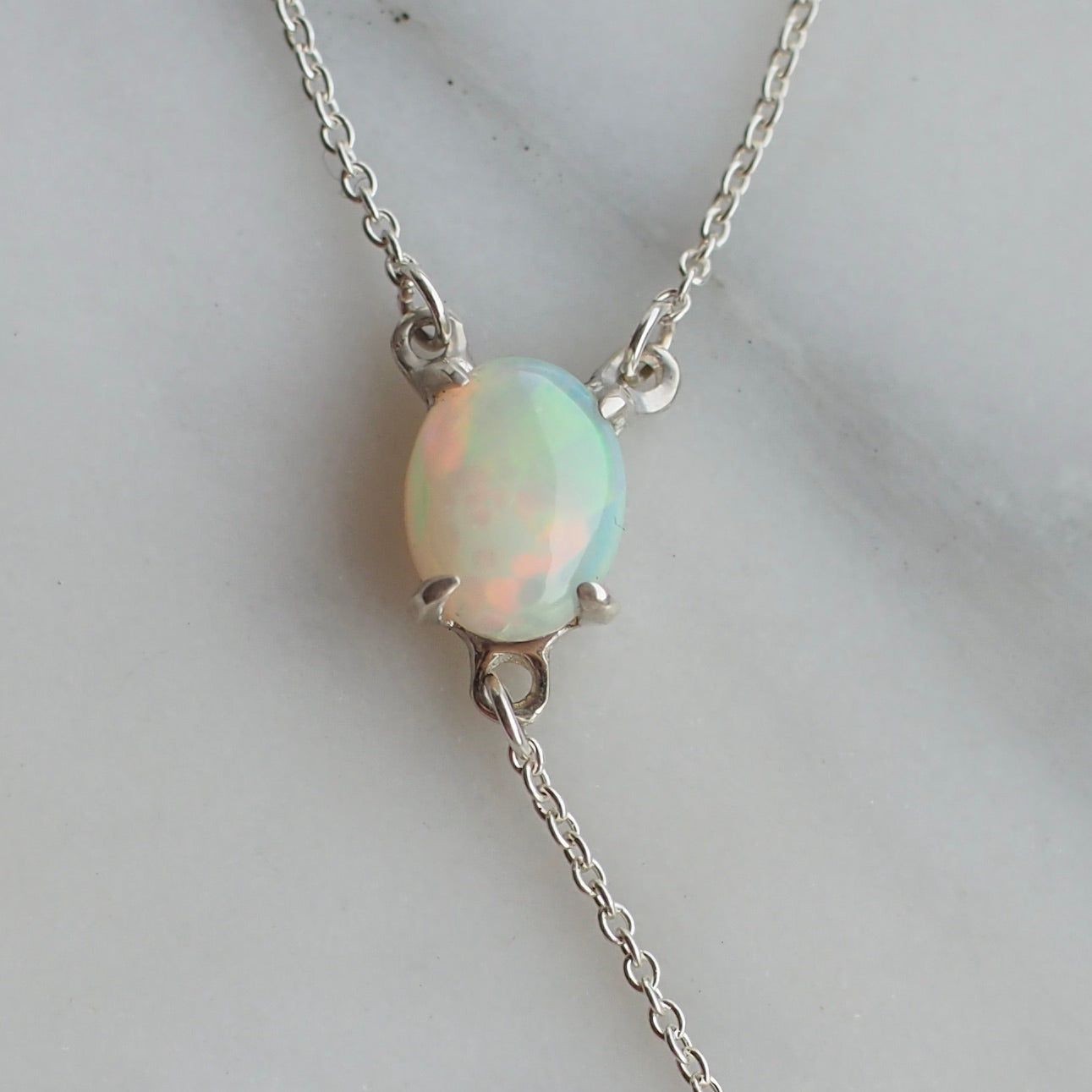 Silver Opal Lariat Necklace