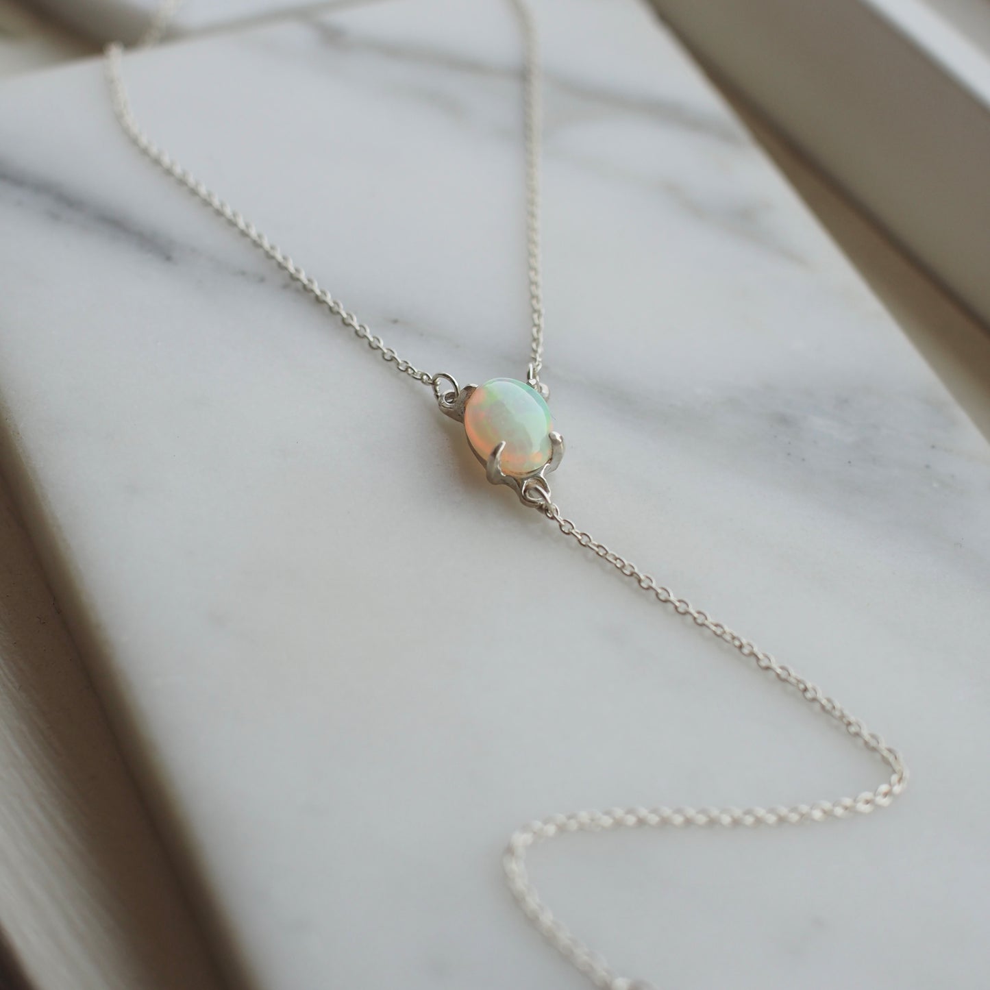 Silver Opal Lariat Necklace