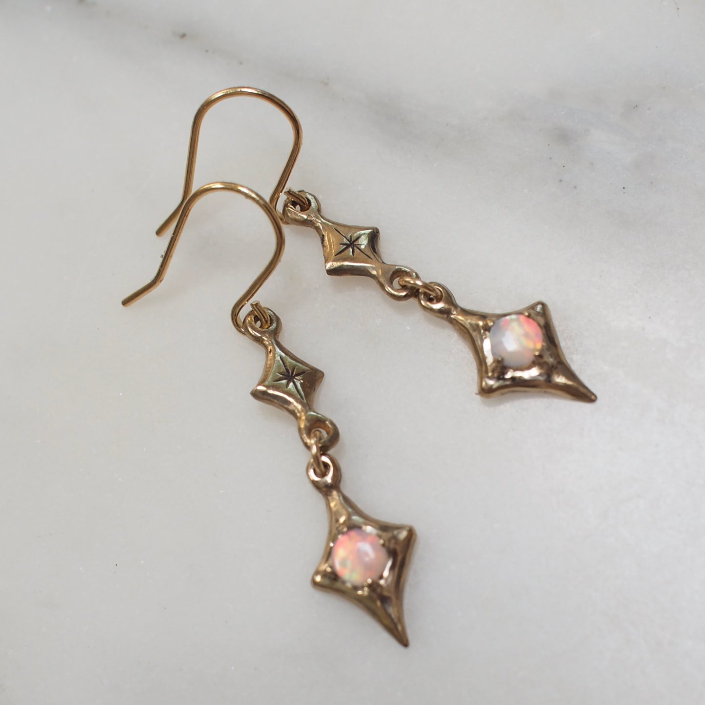 Special Engraved Four Point Falling Star Earrings