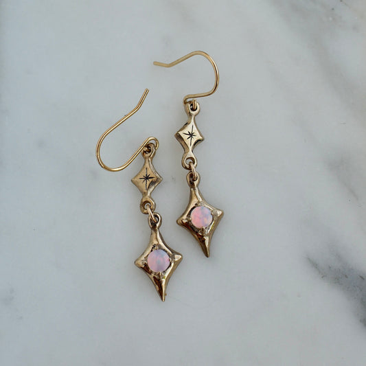 Special Engraved Four Point Falling Star Earrings