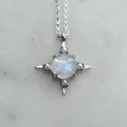 Moonstone and Pearl Divinity Necklace in Silver