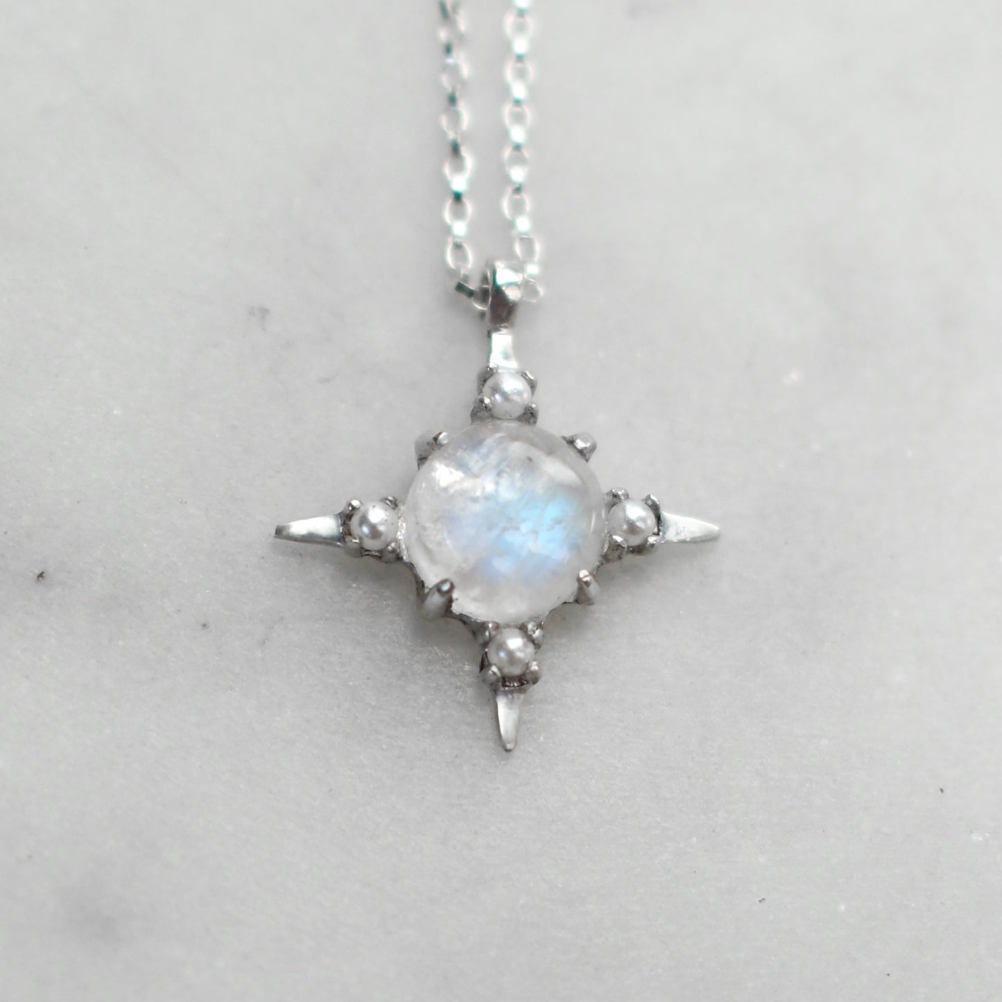 Moonstone and Pearl Divinity Necklace in Silver