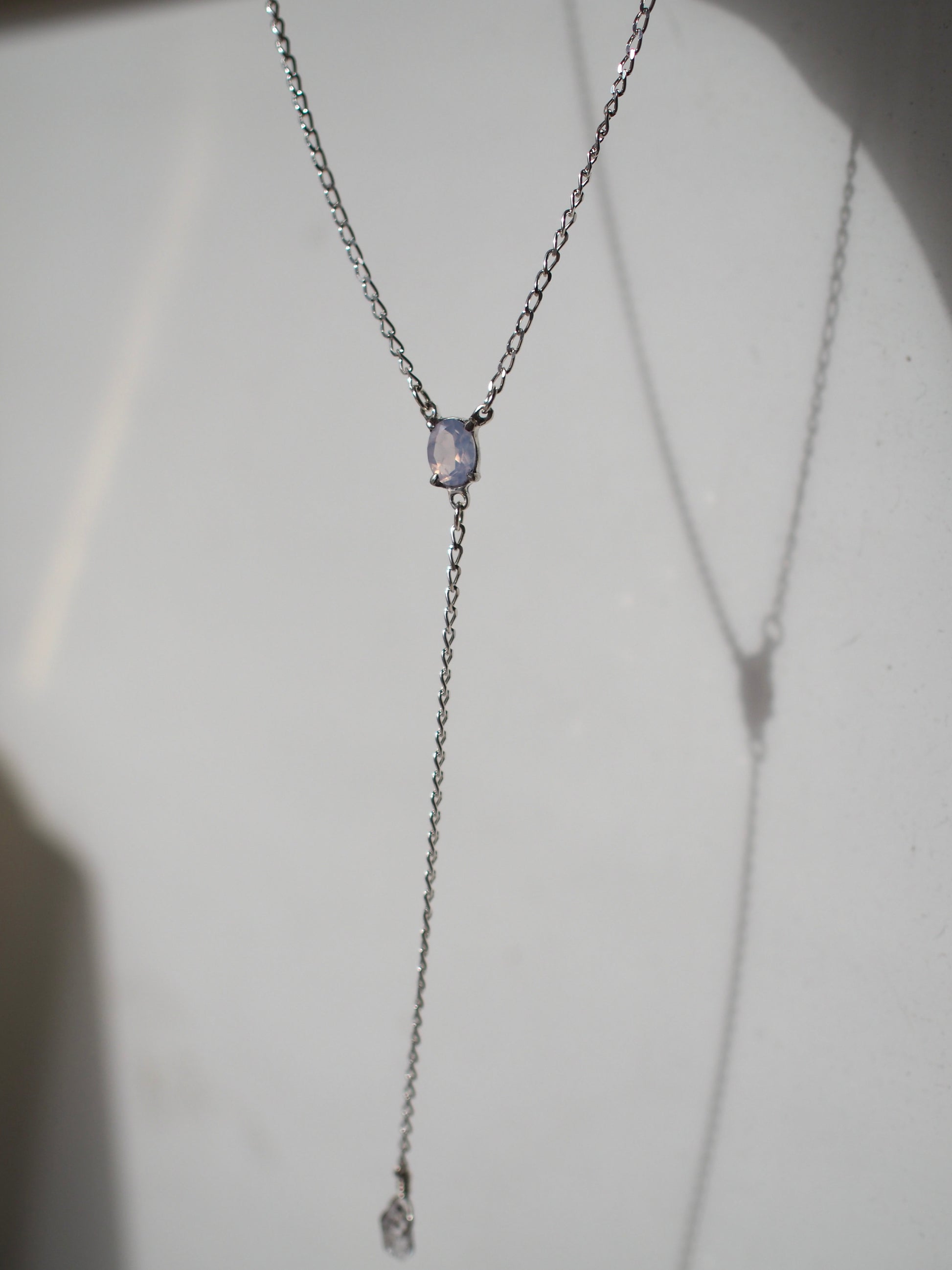 One of a kind Lavender Quartz and Silver Lariat Necklace by Iron Oxide Designs.