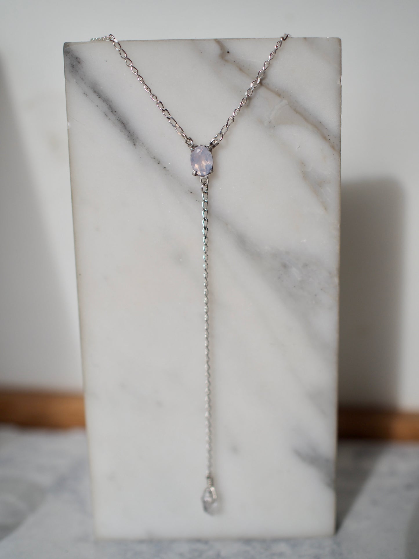 One of a kind Lavender Quartz and Silver Lariat Necklace by Iron Oxide Designs.